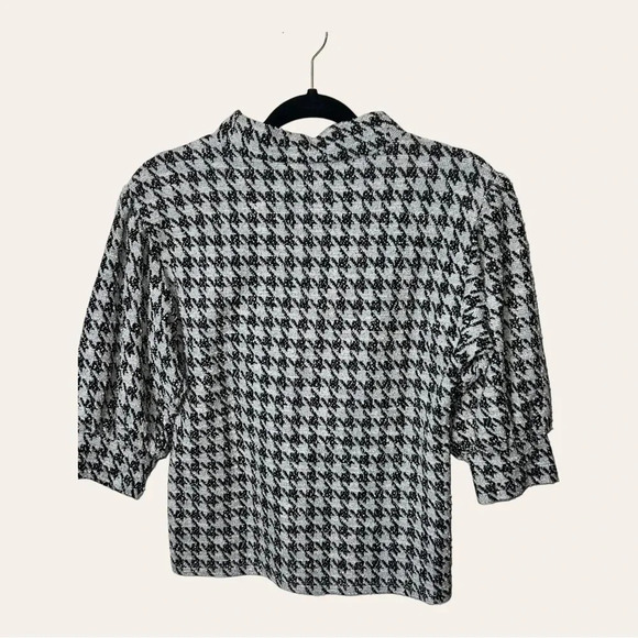 0279.โ ANN TAYLOR SHORT SLEEVE BLOUSE SIZE MEDIUM PETITE HOUNDSTOOTH PATTERN - Picture 9 of 11